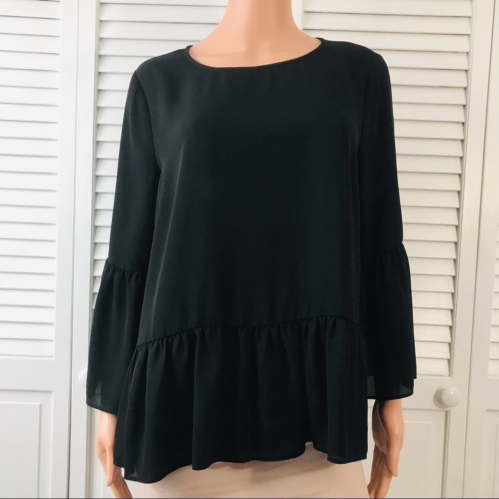 2/$25 J. CREW Black Bell Sleeve Blouse Size Medium